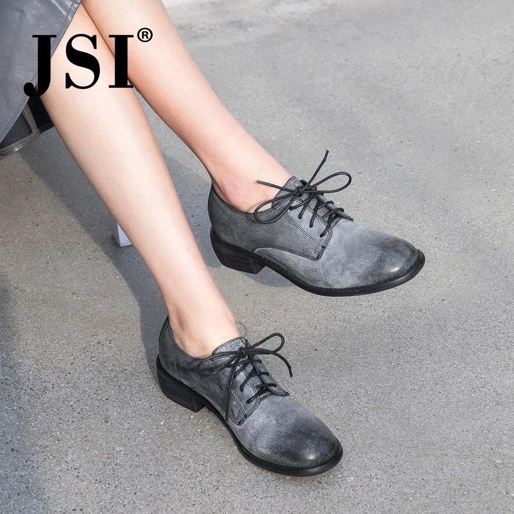 JSI/Женская обувь Туфли оксфорды из натуральной кожи на шнуровке с круглым носком