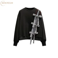 oversized women pullover sweatshirts for fall winter new style round neck long sleeved loose comfortable with bow decoration