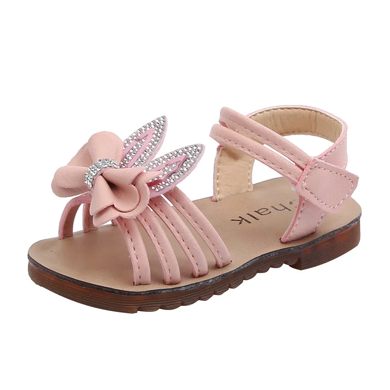 

Baby Girls Sandals 2021 Summer Infant Toddler Sandals Rhinestone Bowknot Cartoon Princess Shoes Kids Children Beach Sandals
