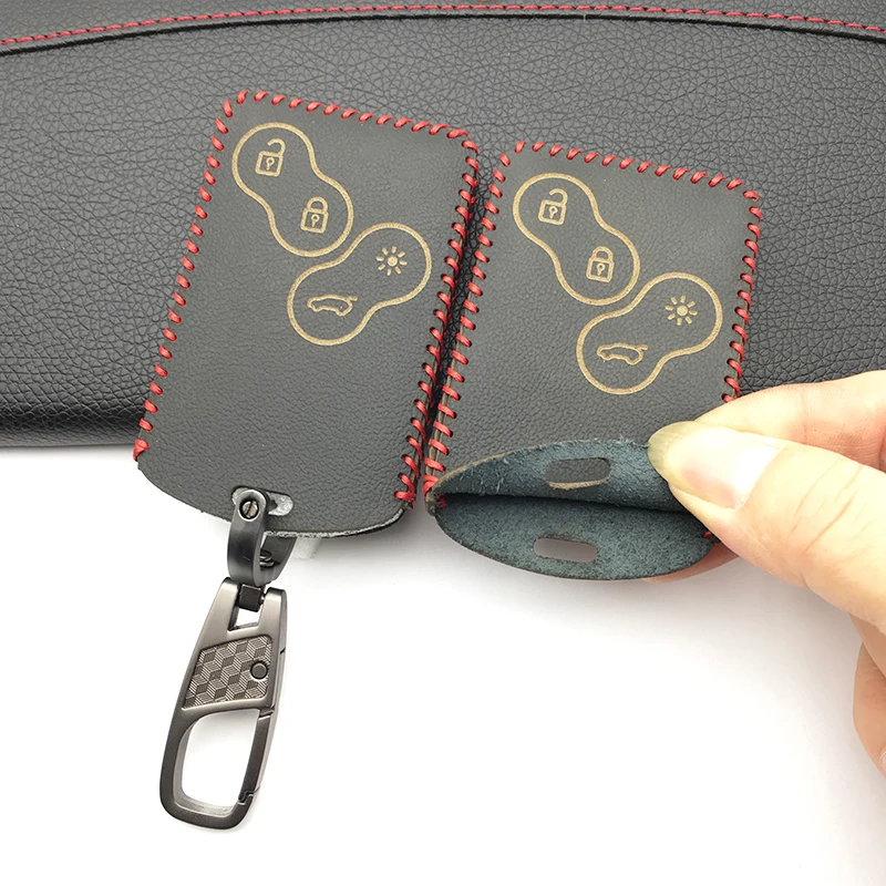 

Fashion Style 100% Leather Key Case Cover For Renault Koleos Laguna 2 3 Megane 1 2 3 Sandero Scenic Captur Clio Duster Fluence