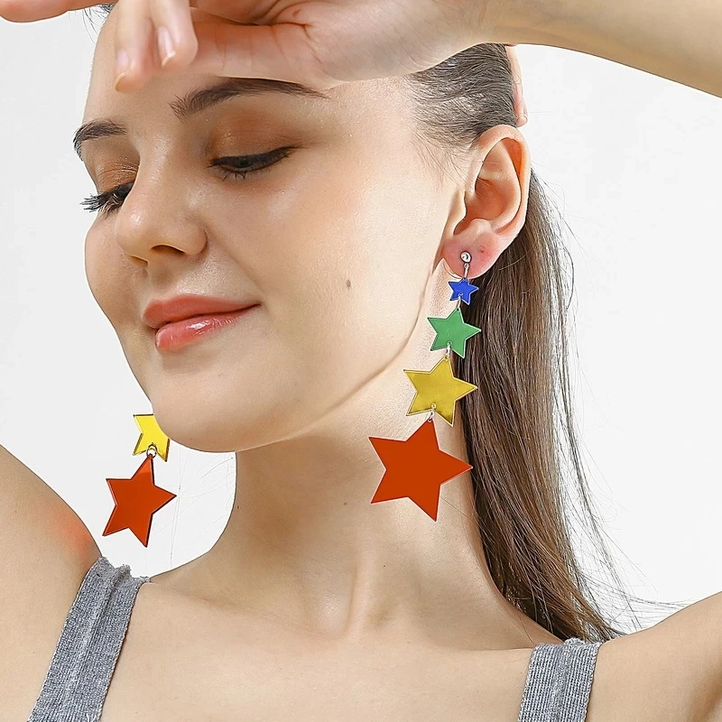 

Women Punk Earrings Star Tassels Pandent Earrings Charm Hip Hop Girls Gift Cute Stud acrylic jewelry Evening Party Earring