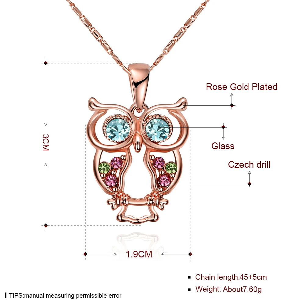 

Fashion Rose Gold Plated Necklace Cut Owl with Shiny Crystle Chokers Necklace for Women Party Luxury Jewelry Gift AKN061