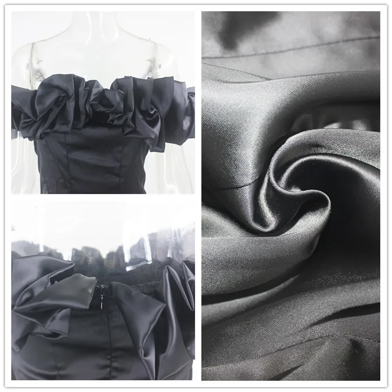 Fuedage летнее черное атласное сексуальное платье для женщин с оборками без