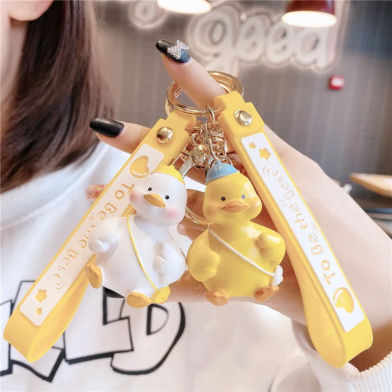 

Ins Hot Couples Small Duck Keychain Lovely Animal Bag Pendant Keyring Women Car Ornaments Man Accessories Kids Exquisite Gifts