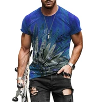retro urban fashion mens t shirt with colored feathers and 3d printing loose round neck short sleeve top plus size 2021