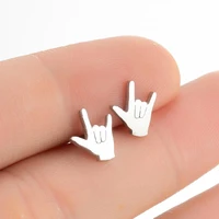 punk gothic stainless steel hand gesture earrings tiny enthic stud ear for teens minimalist harajuku cool statement jewelry