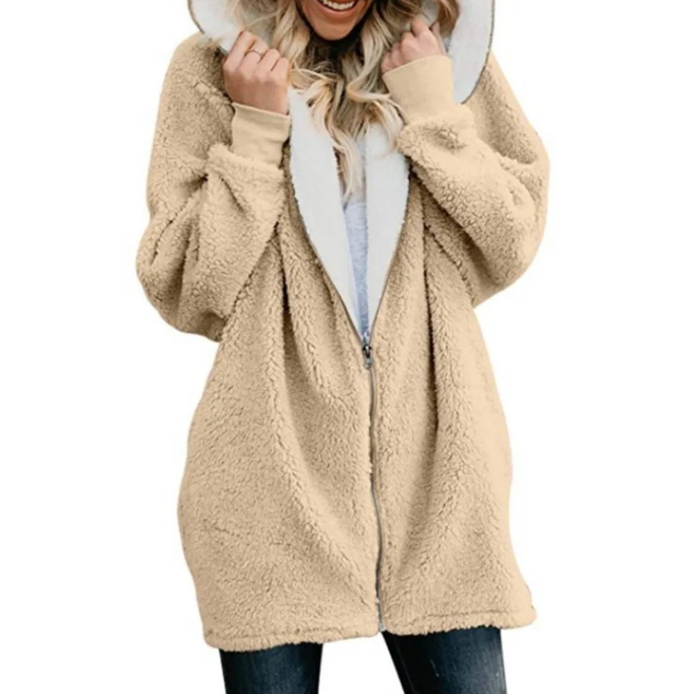 Зимняя Длинная толстовка на молнии пальто плюшевый кардиган шерсть теплая