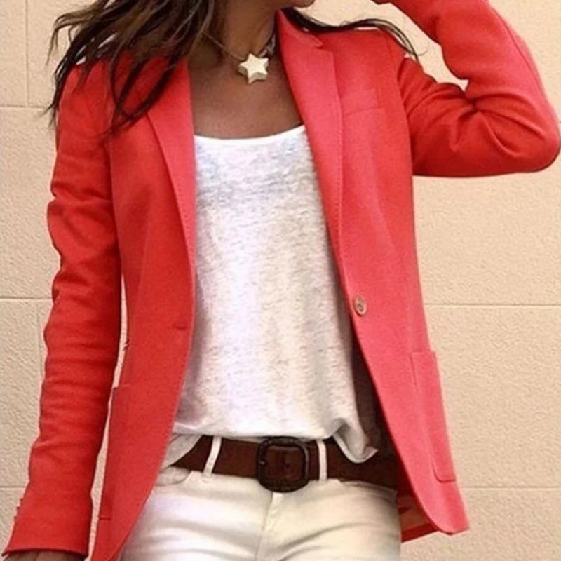 Casual Women Suit Long-sleeve Overcoat Single Breasted Blazer Lapel Slim Jacket Solid Color Formsuit for Ladies Office Outdooor | Женская