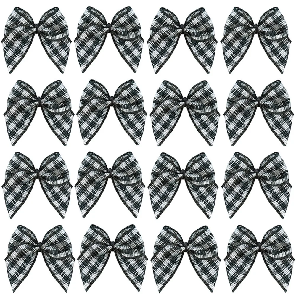 

25pcs Mini Gingham Ribbon Bows Appliques DIY Accessories - Black/White