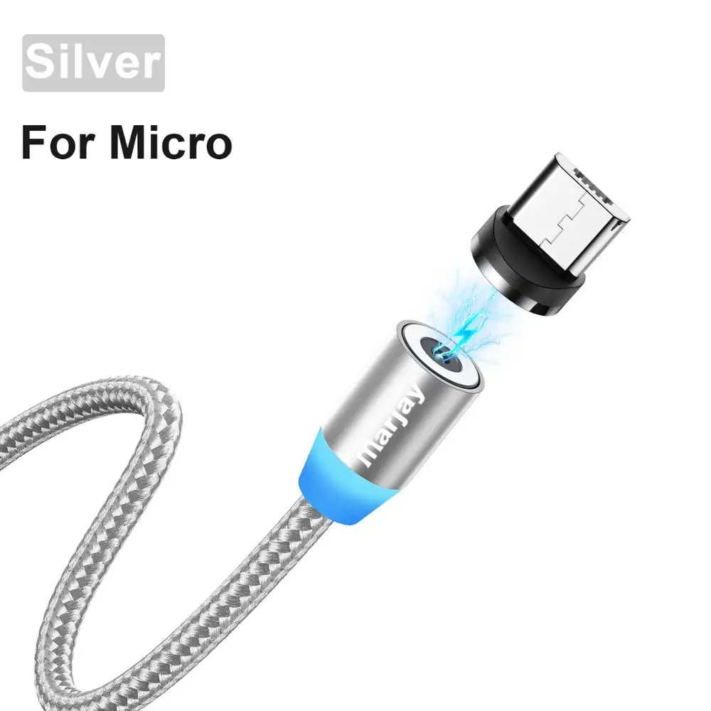Silver For Micro Mагнитный кабель Marjay для быстрой зарядки Micro usb type C кабель для iPhone samsung Xiaomi Мобильный телефон магнитная зарядк - Цвет: Silver For Micro