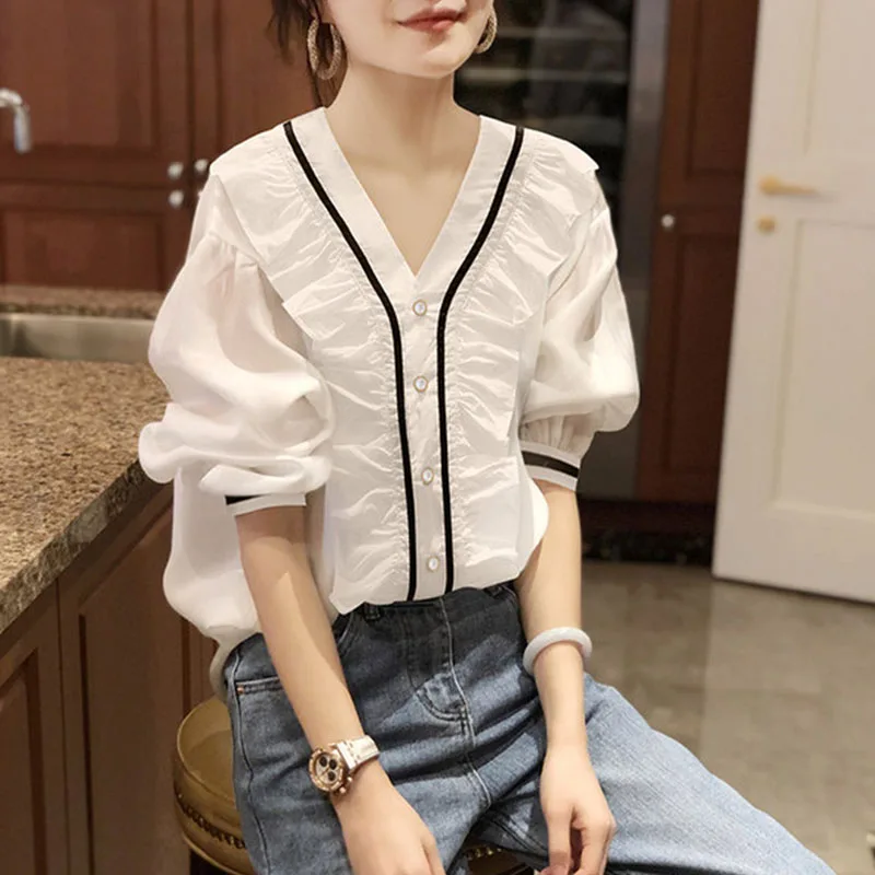 Новинка лета 2021 белая шифоновая рубашка Женский дизайнерский нишевый топ в