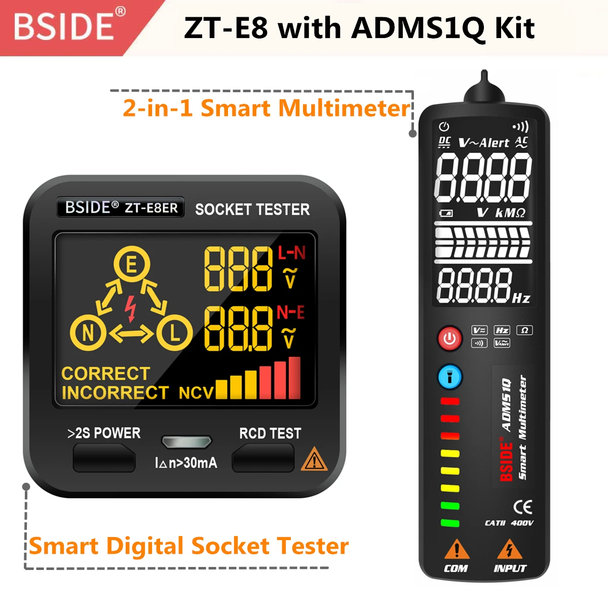 Тестер настенных розеток BSIDE ZT-E8 измеритель напряжения с цветным экраном