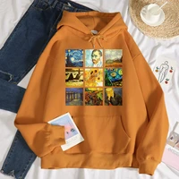 van gogh works sanskrit print hoodie for women autumn crewneck sweatshirt fleece loose hoodies vintage pullover female clothing
