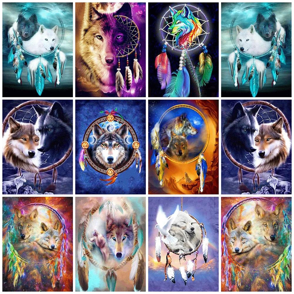 

HUACAN DIY Diamond Painting Wolf Animal Diamond Mosaic Dreamcatcher Full Embroidery Kits Decoration For Home