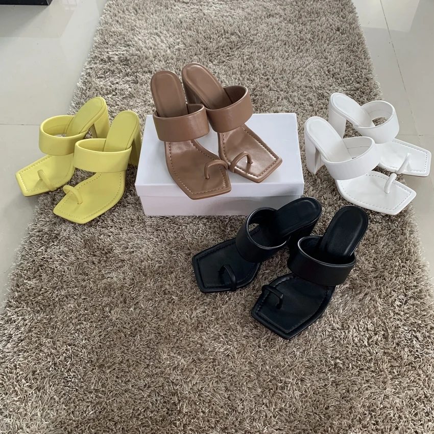 

Summer Fashion Leather Slipper Shoes Women Slippers High Heels Mules Slides Woman Sexy Square Toe Pumps Green White Sandals Shoe
