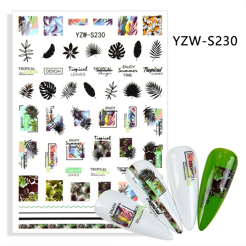 

3D наклейки для ногтей, наклейки для ногтей с изображением растений, листьев и леса, наклейки для дизайна, наклейки для маникюра