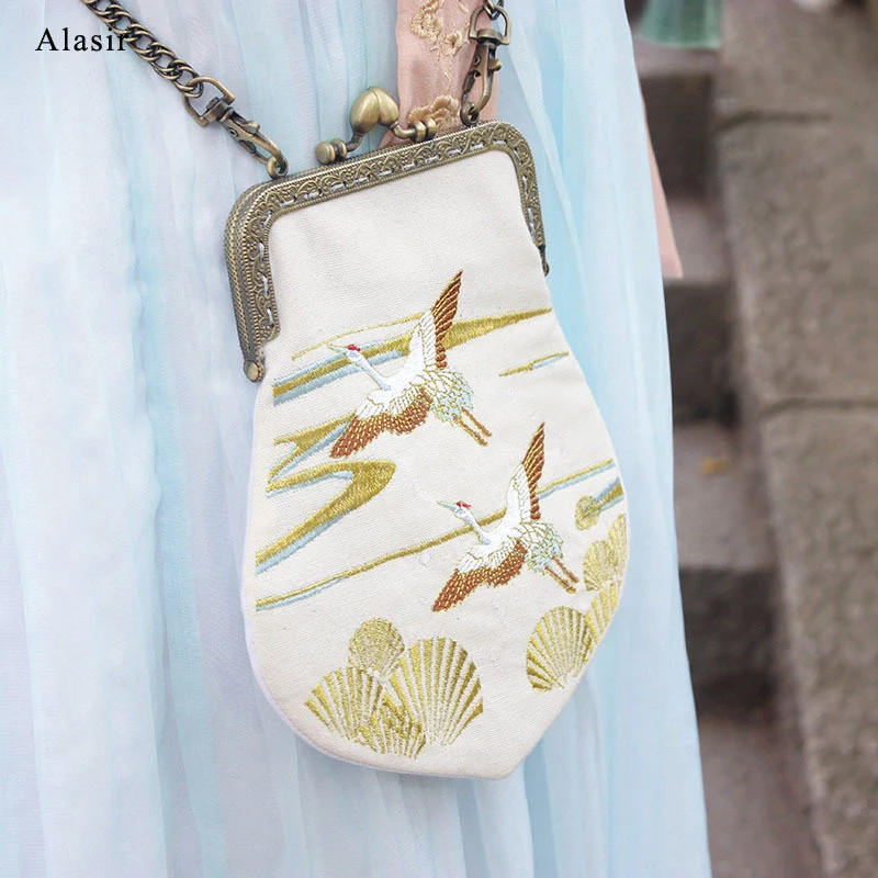 Сумка Alasir в китайском стиле с вышивкой журавликом женская сумочка на ремне через