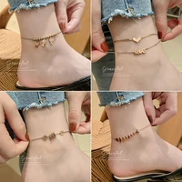 trendy titanium steel anklets for women feet accessories summer beach chain bohemian jewelry christmas gifts for girlfriend