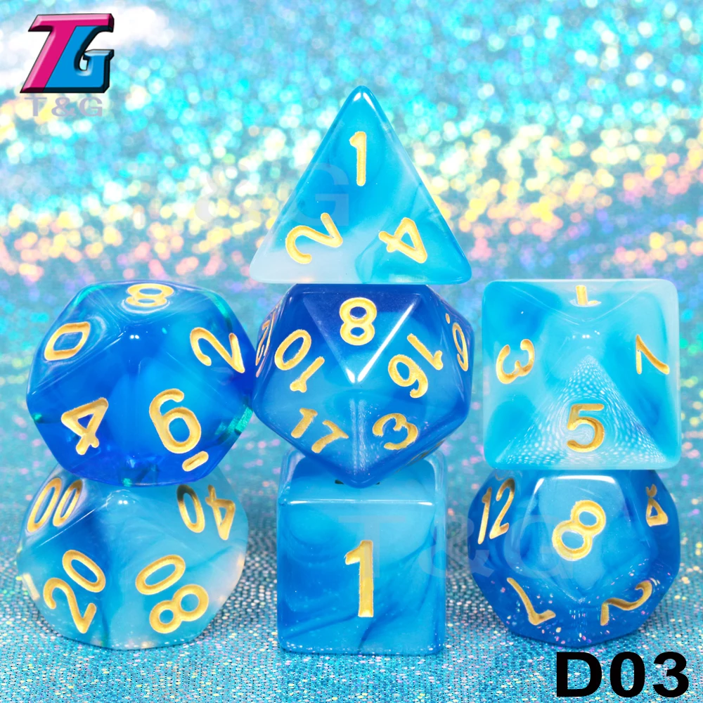 7 шт./компл. многогранные TRPG игры для подземелий драконов непрозрачные D4-D20 многогранные кости Поп для настольной игры