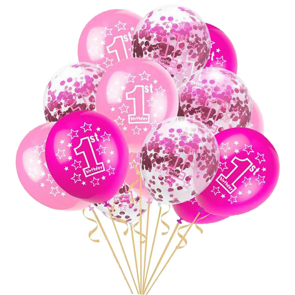 15 Pack Premium Quality Latex Balloons with Paillette Confetti and Ribbon 1st Birthday Party Baby Shower Decor Accessory | Дом и сад