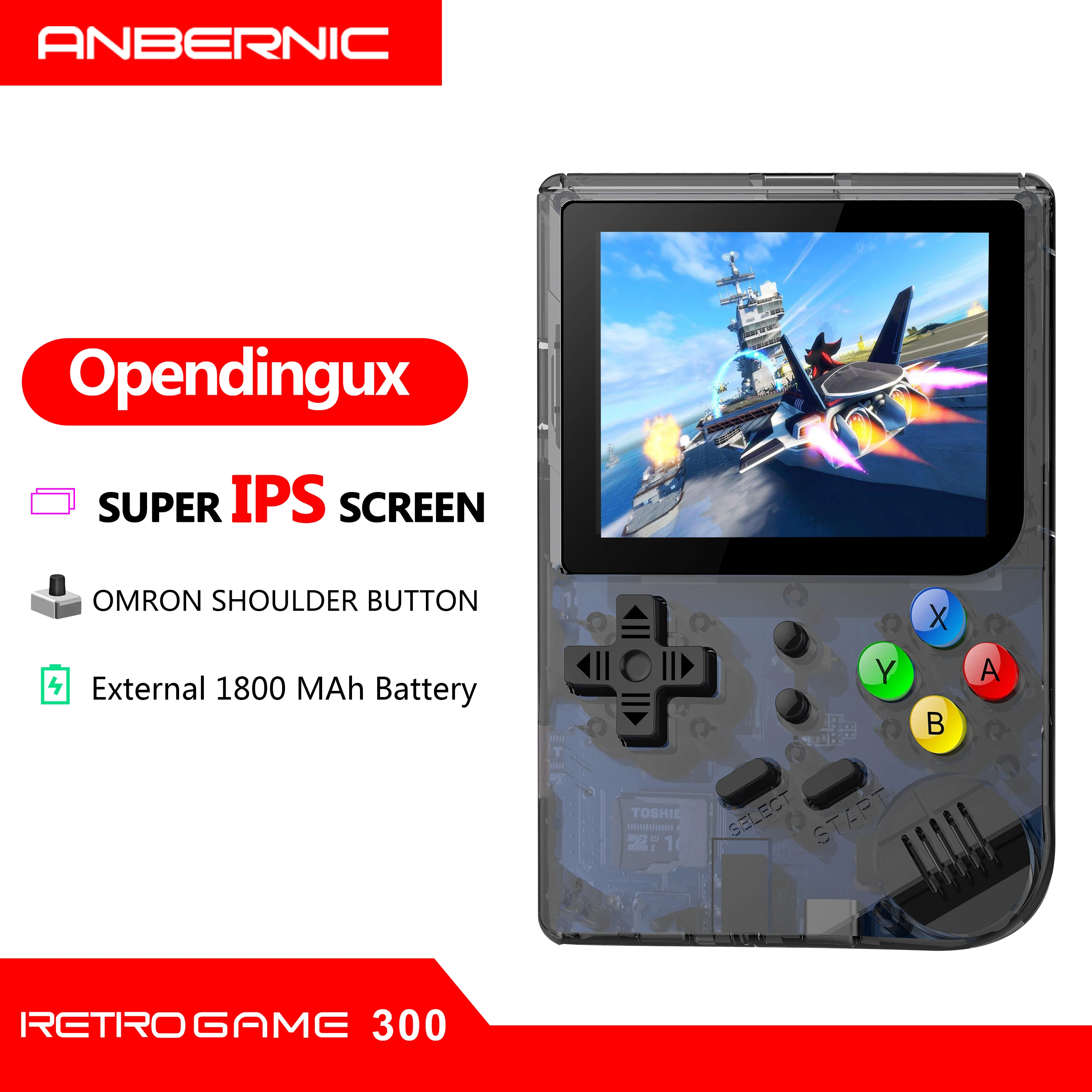 ANBERNIC 64 бит Новый 3-дюймовый IPS экран Ретро игра 3000 Tony система видео игры RG300 16G + 32G PS1