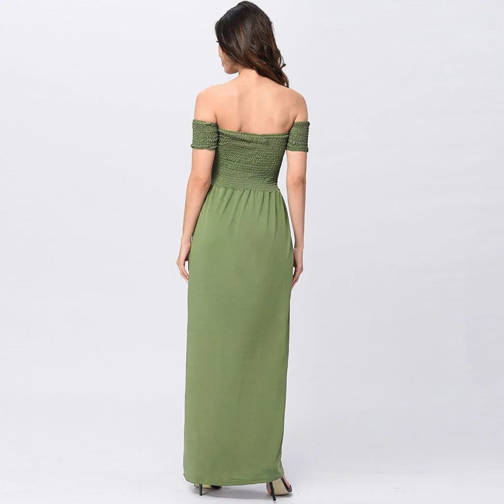 Женское летнее платье с открытыми плечами Пляжное праздничное вечернее длинное
