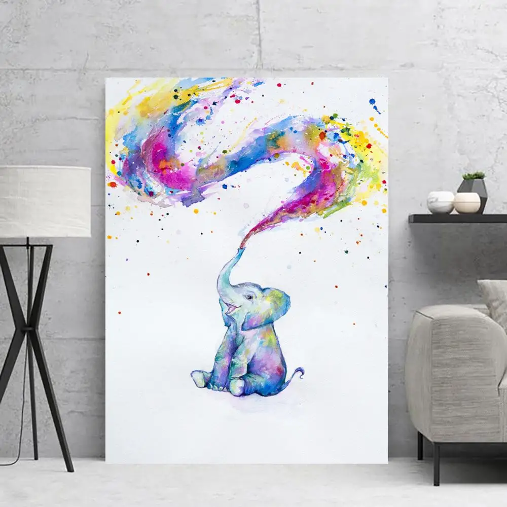 

Wall Art Posters Color Painting Baby Elephant Canvas Prints Pictures For Wall Poster Decorative Canvas Painting Tableau Mural