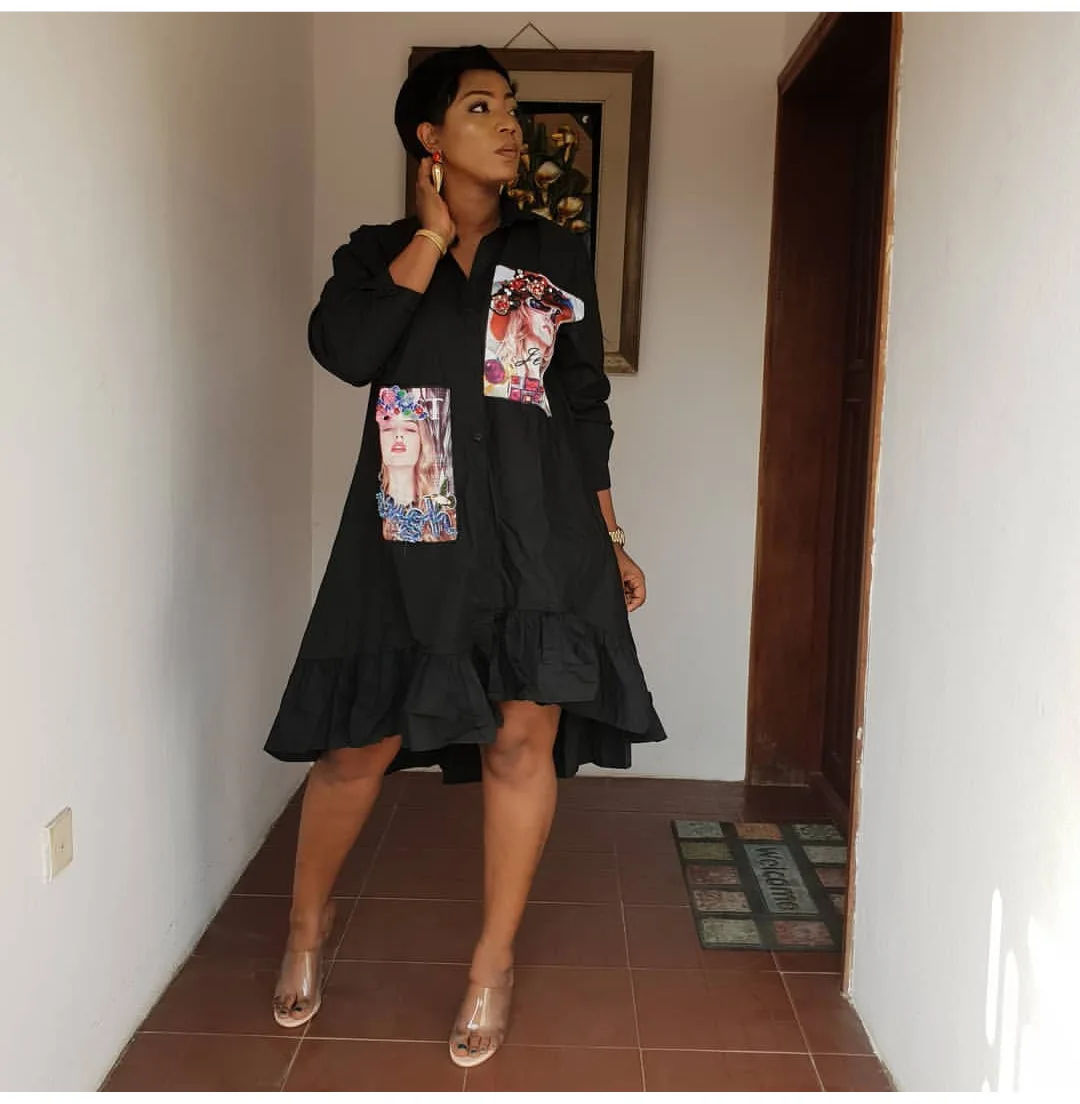 

Women Long Shirt Dress Fashion Print Cartoon High Waist Turn Down Collar Office Lady Streetwear Style Fashion Full Sleeve Loose