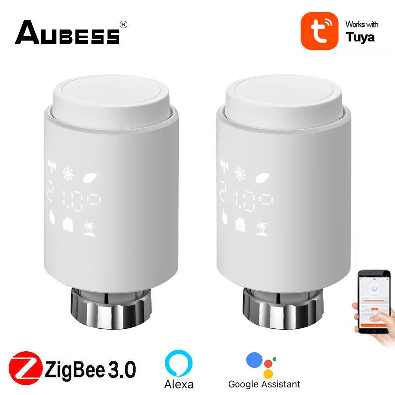 

Aubess Tuya Zigbee 3,0 Новый привод радиатора клапан умный Программируемый Термостат Температурный нагреватель TRV Alexa приложение Голосовое управлен...