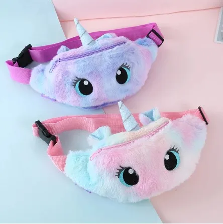 

Unicorn cartoon plush shoulder bag little girl cute big eyes waist container coin purse children messenger accessories