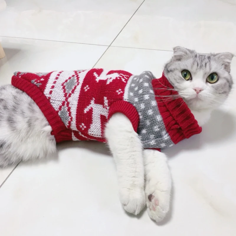 

Pet Cat Reindeer Sweater Winter Warm Cat Clothes for Cats Kedi Outfit katten Clothing Products for Pets Animals Cat Costume Suit