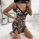 Сексуальное женское кружевное Ночное платье с леопардовым принтом, нижнее белье с V-образным вырезом, ночное платье, летняя Пижама, ночная сорочка на бретелях