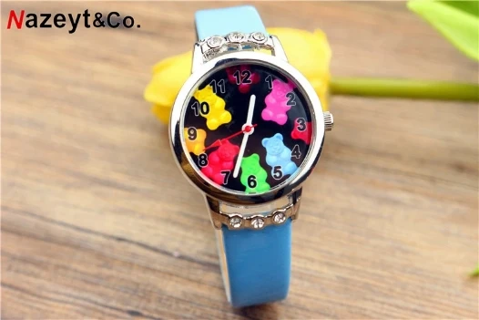 Детские красочные медведь мультфильм животных пояс дрель часы Новая Модная