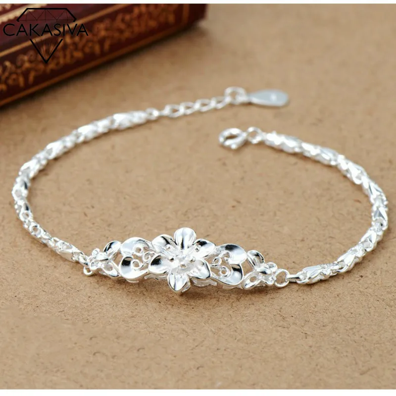 

Women's S925 Classic Butterfly Love Flower Silver Bracelet Engagement Wedding Gift Jewelry 19cm+2.5cm