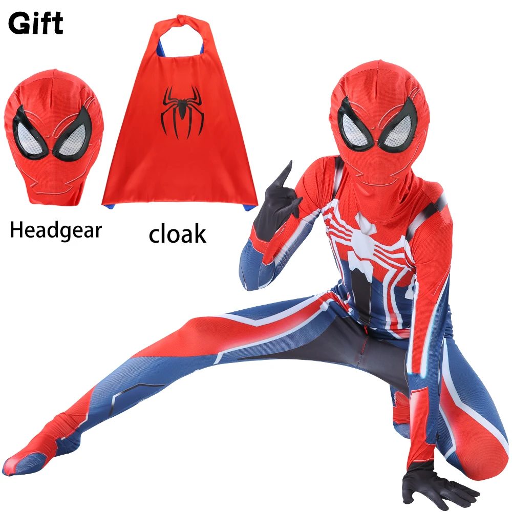 Хэллоуин красный костюм паука для маленьких мальчиков Человека черного цвета с