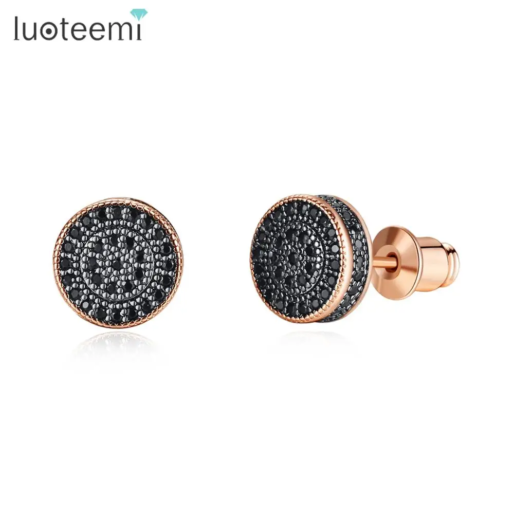 LUOTEEMI, корейский стиль, круглые серьги-гвоздики для женщин и девушек, для свиданий, AAA, черный/белый кубический циркон, три цвета, модное ювелирное изделие, подарок