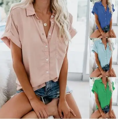 Женская рубашка с короткими рукавами и отложным воротником Повседневная