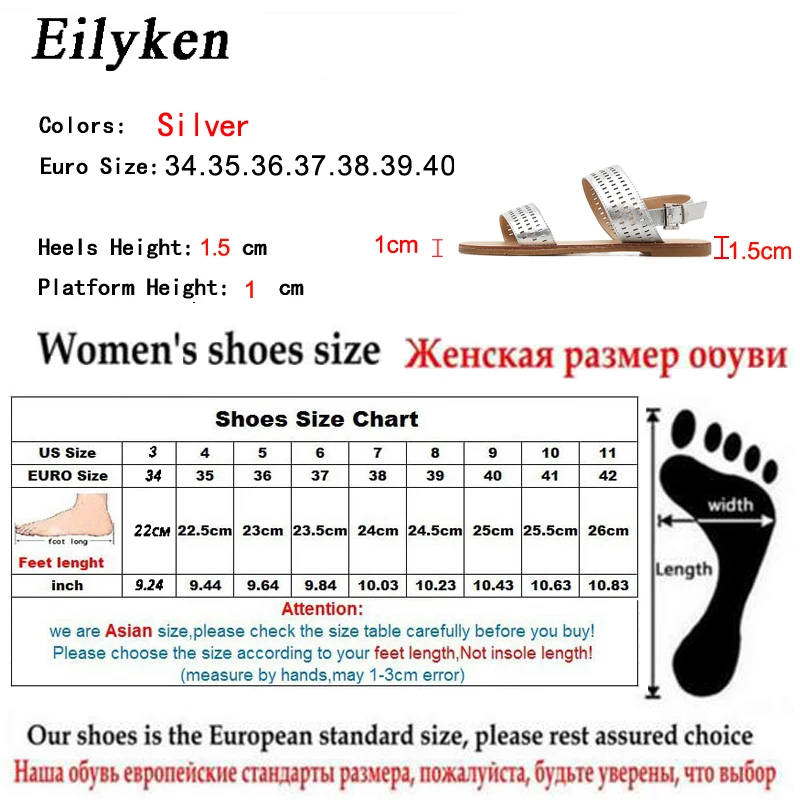 Eilyken/серебристые кожаные сандалии; женская обувь на плоской подошве; сезон лето; Новинка года; модные повседневные женские Босоножки с открытым носком и ремешком с пряжкой