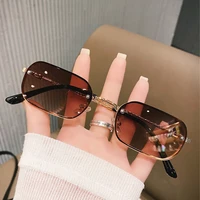 small rectangle sunglasses female rimless mens metal fashion square sun glasses for women gradient lens frameless uv400 shades
