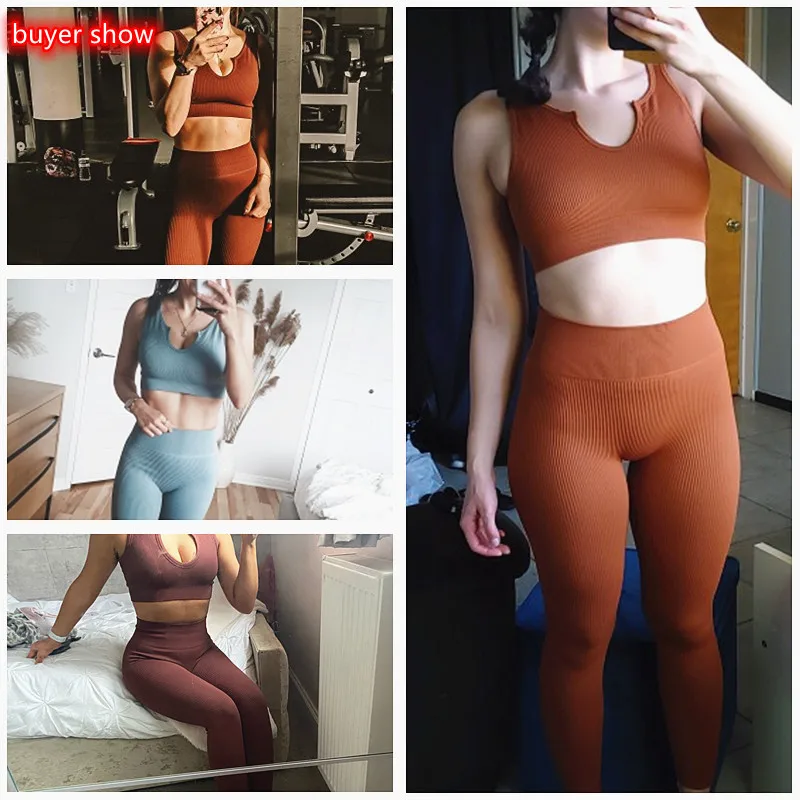 

Seamless Yoga Set Women Feamle Two 2pcs Piece Crop Top Bra High Waist Leggings Sportsuit Workout Outfit Sport Gym Wear Clothes