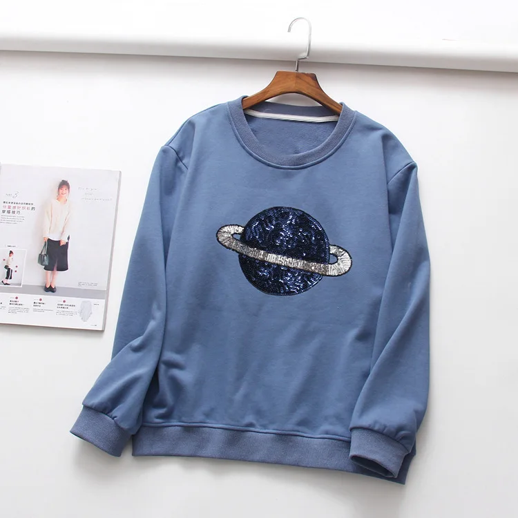 

Women Clothes 2019 Casual Streetwear Sweatshirts Woman Pullover Pull Femme Round Neck Star Sequin Embroidery