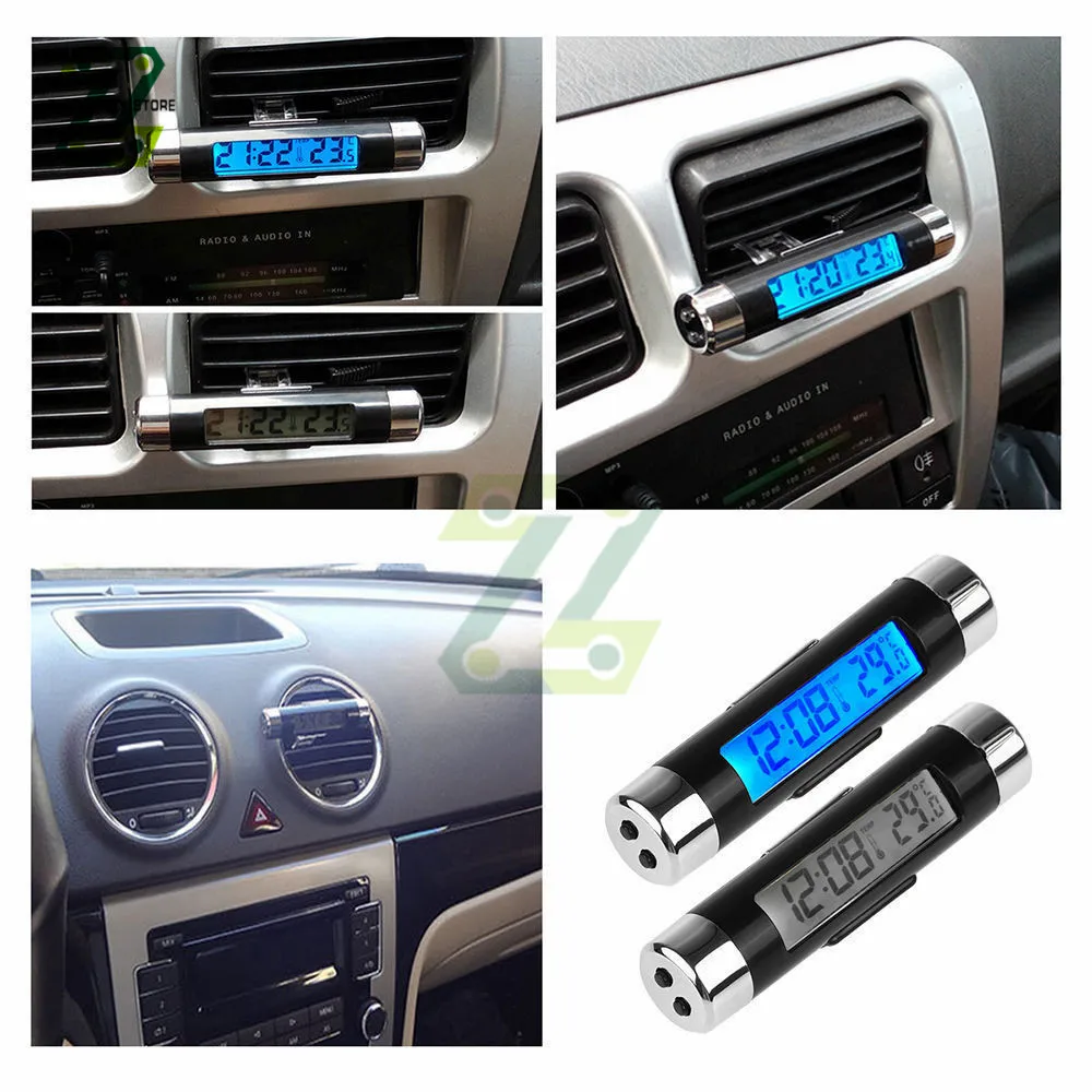 portable 2 in 1 car digital lcd clocktemperature display electronic clock thermometer car digital time clock car accessory free global shipping