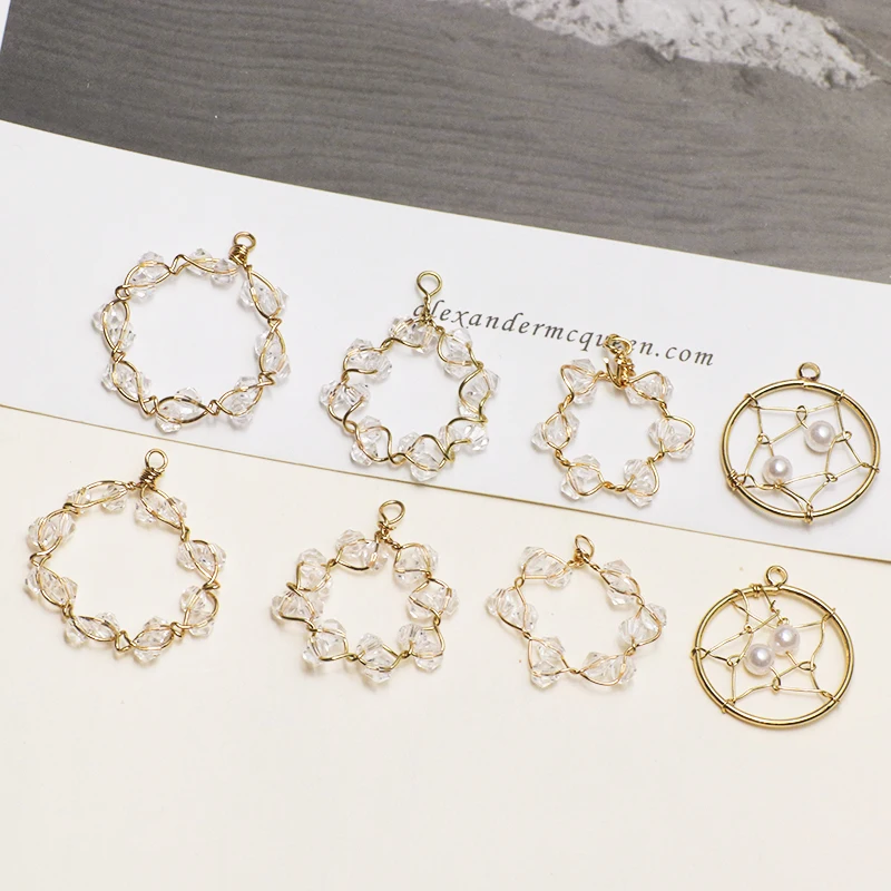 

Braided copper wire winding pearl crystal beads round hollow fairy pendant diy handmade jewelry earrings accessories materials