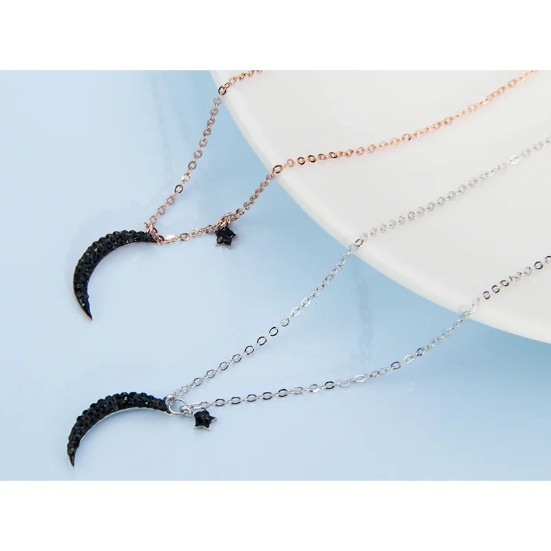 

Blame You for Being Too Beautiful. Don't Look Forward to the Evening. Qin Lan Same Type Star Moon Necklace Black Full Diamond
