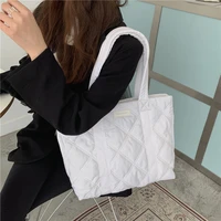 check pattern womens stuffed cotton shoulder bags large capacity ladies casual tote winter fashion female girls book handbags