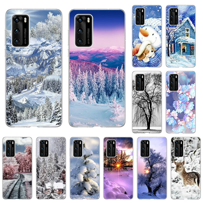 

Winter Snow Ice Tree SOFT TPU Phone Case for Huawei P50 Pro P40 P30 P20 Lite Y6P Y8P Y8S Y7A Y5P Y7P P-SMart Z 2019 Cover