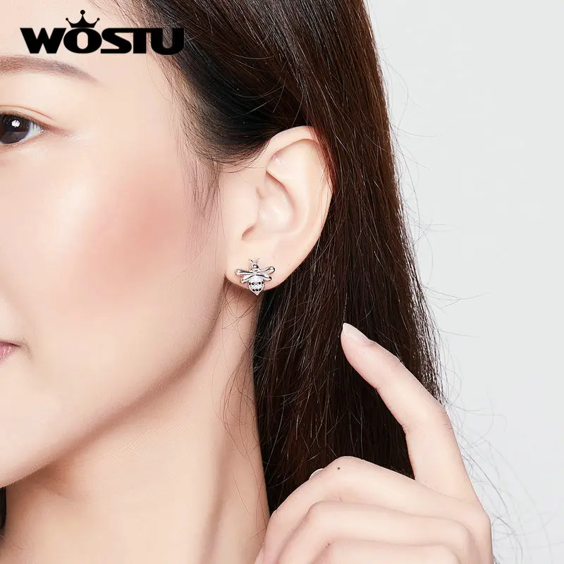 WOSTU Little Bee Stud Earrings 100% 925 Sterling Silver For Women Wedding Animal Small Fashion Party Jewelry FIE749 | Украшения и