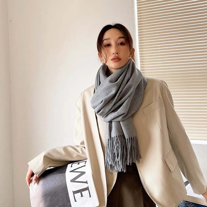 

ZHUOY Fringe Scarf Imitation Cashmere Female Winter Student Korean Version of Thick Warm and Solid Color Dual-Use Shawl Girl Bib