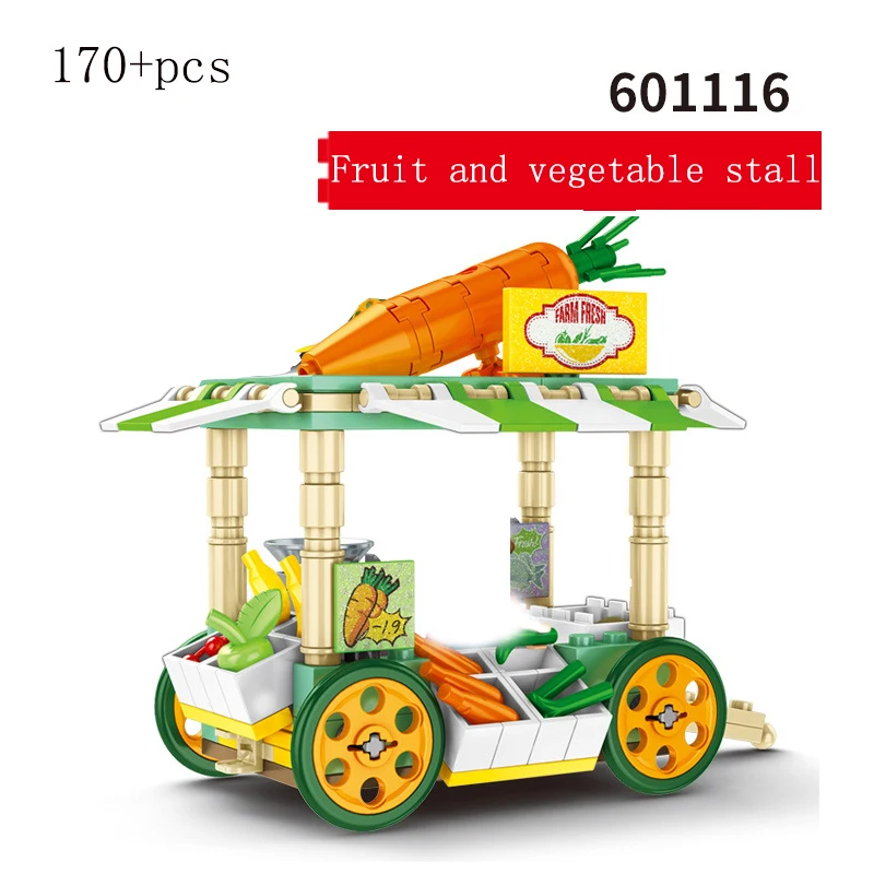 New City Street View Sushi Car Building Blocks for Kids Toys Ice Cream Cart DIY Friends Bricks Girls Mini Birthday Gifts | Игрушки и