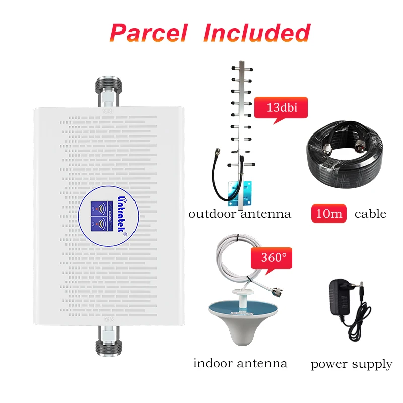 

GSM 3G 4G Signal Repeater 1800 2100mhz Mobile Phone Amplifier UMTS 2100 DCS 1800mhz 4G LTE Cellular Booster Kit 70dB AGC dK